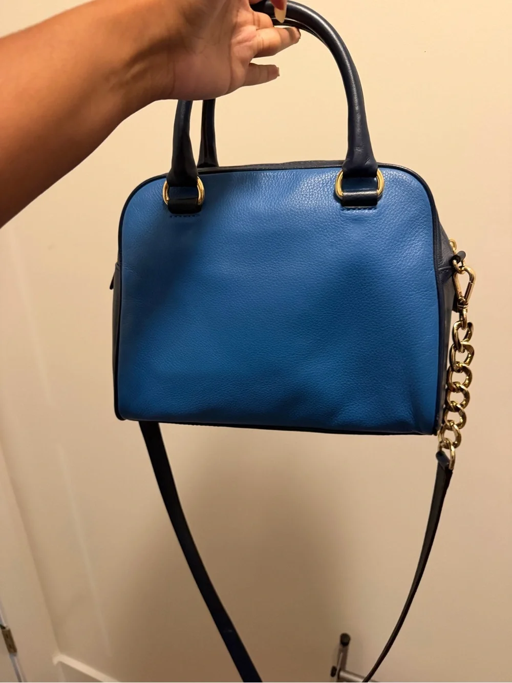 Michael Kors Two Toned Blue Women's Crossbody Satchel with Tassel Charm